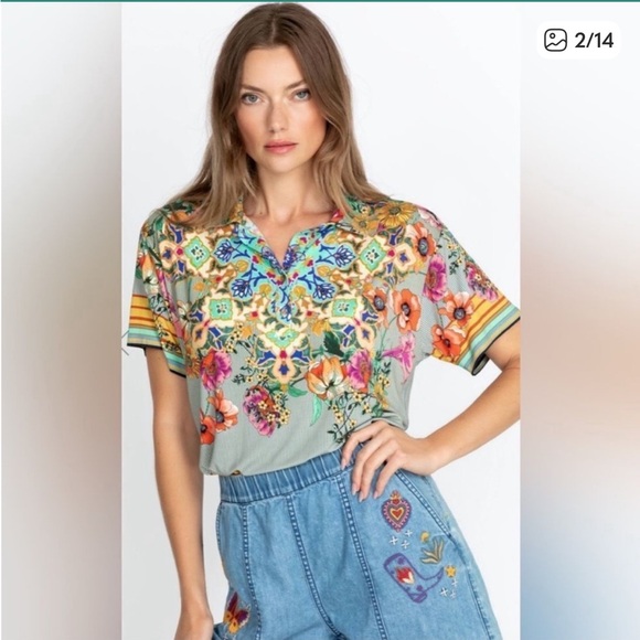 Johnny Was Tops - Johnny Was Los Angeles Hunter Polo Shirt Floral Bohemian Multicolor Sz XXL *D8